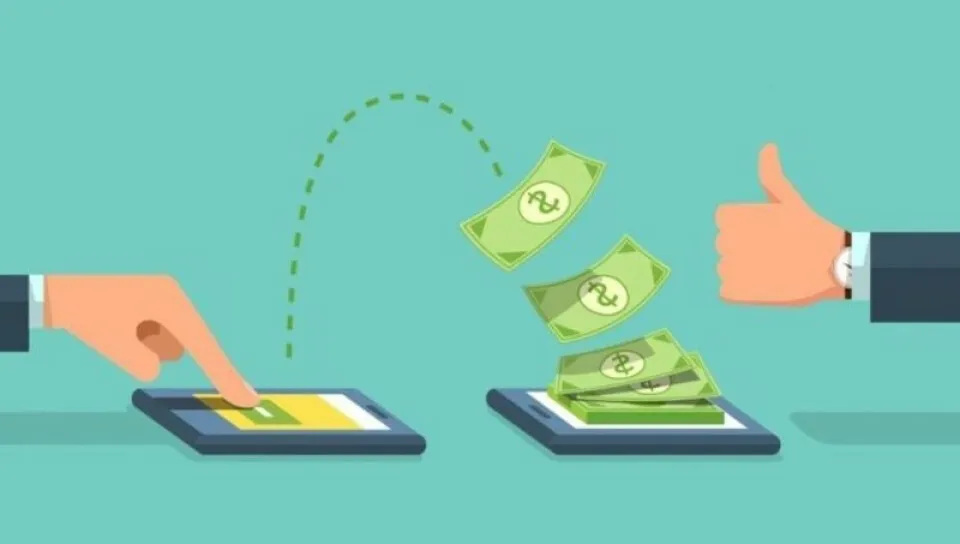 Ilustración de un pago mediante transferencia bancaria