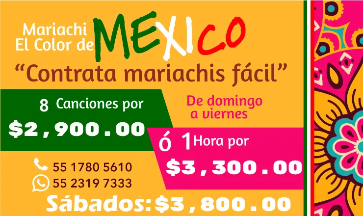 Contratación de Mariachi El Color de México Promoción de contratación de Mariachi El Color de México con teléfonos de contacto